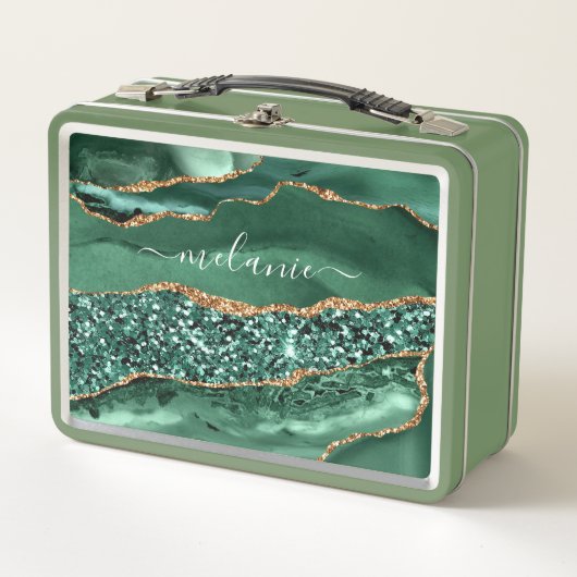 Green Gold Metal Lunch Box mit Individuelle Name (Vorderseite)