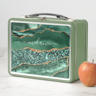 Green Gold Metal Lunch Box mit Individuelle Name