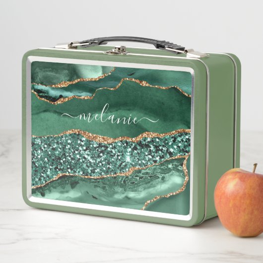 Green Gold Metal Lunch Box mit Individuelle Name (Beispiel)