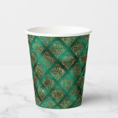 Green Gold Metallic Damask Elegant Pappbecher (Vorderseite)