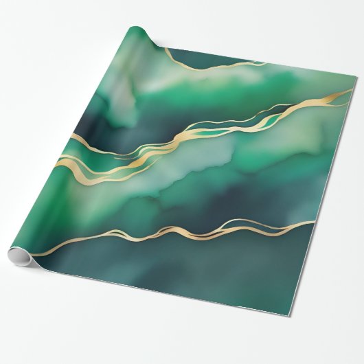 Green Gold Metallic Marmorstein Geschenkpapier (Ungerollt)