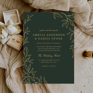 Green Gold Minimal Elegante Leaf Hochzeit Einladung