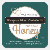 Green Gold Modern Script Honey aus Liebe Quadratischer Aufkleber (Vorderseite)