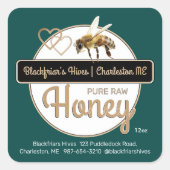 Green Gold Modern Script Honey mit Honeybee Quadratischer Aufkleber (Vorderseite)