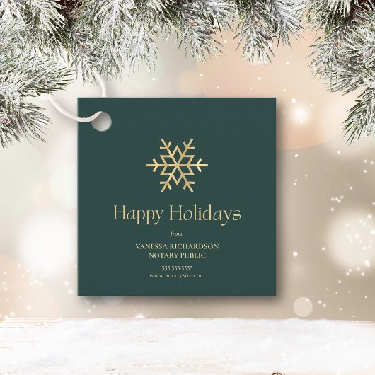 Green Gold Modern Snowflake Notary Happy Holidays Geschenkanhänger