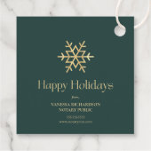 Green Gold Modern Snowflake Notary Happy Holidays Geschenkanhänger (Rückseite)