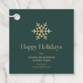 Green Gold Modern Snowflake Notary Happy Holidays Geschenkanhänger (Vorderseite)