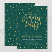 Green & Gold | Modern Surprise Retirement Party Einladung (Vorne/Hinten)