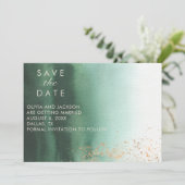 Green & Gold Modern Watercolor Ombre Save the Date Einladung (Stehend Vorderseite)
