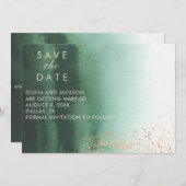 Green & Gold Modern Watercolor Ombre Save the Date Einladung (Vorne/Hinten)