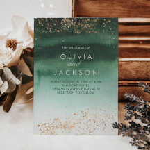 Green & Gold Modern Watercolor Ombre Wedding