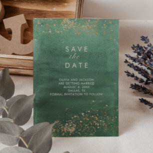 Green & Gold Modern Watercolor Save the Date Einladung