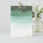 Green & Gold Moderne Wasserfarbenhochzeit RSVP Begleitkarte (Stehend Vorderseite)