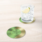 Green & Gold Modernes geometrisches Design Runder Pappuntersetzer (Vor Ort)