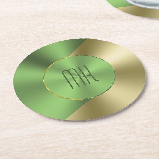 Green & Gold Modernes geometrisches Design Runder Pappuntersetzer (Angewinkelt)