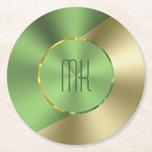 Green & Gold Modernes geometrisches Design Runder Pappuntersetzer (Vorderseite)