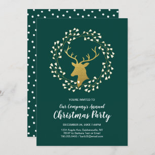 Green & Gold Modernes Weihnachtsfest Abendessen Pa Einladung