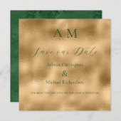 Green Gold Monogram Modern Wedding Save The Date (Vorne/Hinten)