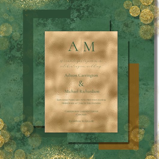 Green Gold Monogram Moderne Hochzeitseinladung Einladung