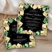 Green Gold Monstera Palm All in One Black Wedding Einladung