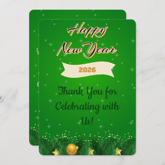 Green Gold New Year Thank You Card Dankeskarte (Vorne/Hinten)