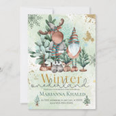 Green Gold Niedlicher Weihnachtsgnome Deen Geburts Einladung (Vorderseite)