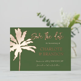 Green Gold Palm Tree Beach Hochzeit Save the Date Folieneinladung