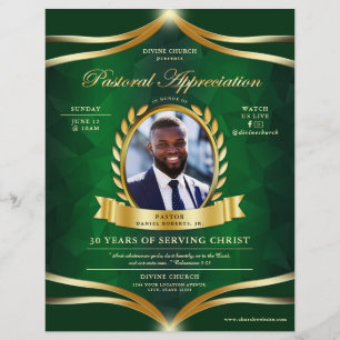 Green Gold Pastoral Appreciation Kirche Service Flyer