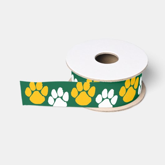 Green & Gold-Pawprint Ripsband (Spule)