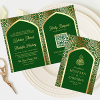 Green Gold Persian Arch QR Code Muslime Hochzeit