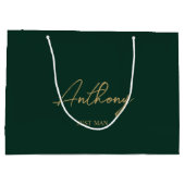 Green & Gold Personalisierte Hochzeitsgesellschaft Große Geschenktüte (Rückseite)