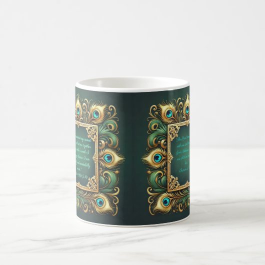 Green Gold Pfau Rahmen anpassbar Kaffeetasse (Mittel)