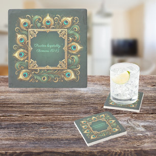Green Gold Pfau Rahmen anpassbar Steinuntersetzer