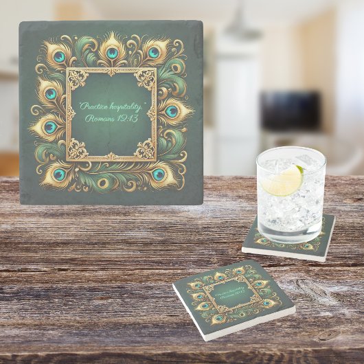 Green Gold Pfau Rahmen anpassbar Steinuntersetzer