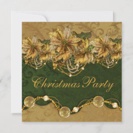 Green Gold Poinsettia Gold Christmas Party Einladung