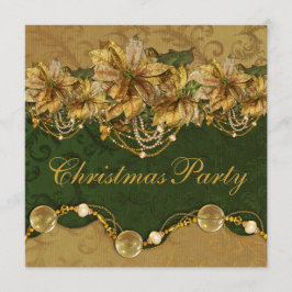 Green Gold Poinsettia Gold Christmas Party Einladung