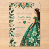Green Gold Quinceañera Emerald Dress Mis Quince Acryleinladungen (Vorderseite)