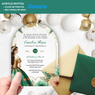 Green Gold Quinceañera Emerald Dress Mis Quince Acryleinladungen