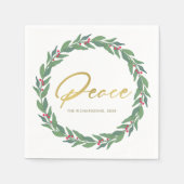GREEN GOLD RED BERRIES WREATH CHRISTMAS PEACE SERVIETTE (Vorderseite)