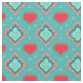 Green Gold Red Hearts and Hearts in Quadrat Fabric Stoff