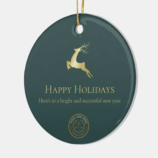 Green Gold Rentier Happy Holidays Business-Logo Keramik Ornament (Links)
