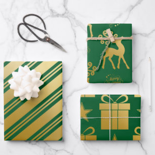 Green Gold Rentier präsentiert Stripes Christmas Geschenkpapier Set