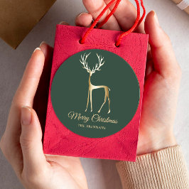 Green Gold Rentier Weihnachten Minimalistisch Runder Aufkleber