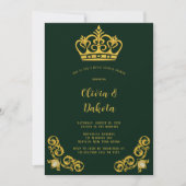 Green & Gold Royal Crown Paares Dusche Einladung (Vorderseite)