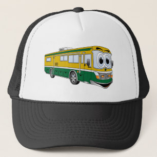 Green Gold RV Bus Camper Cartoon Truckerkappe