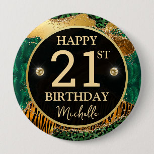 Green Gold Safari Achat Geburtstagsabzeichen Button