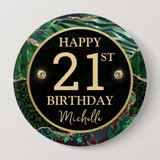 Green Gold Safari Achat Geburtstagsabzeichen Button (Vorderseite)
