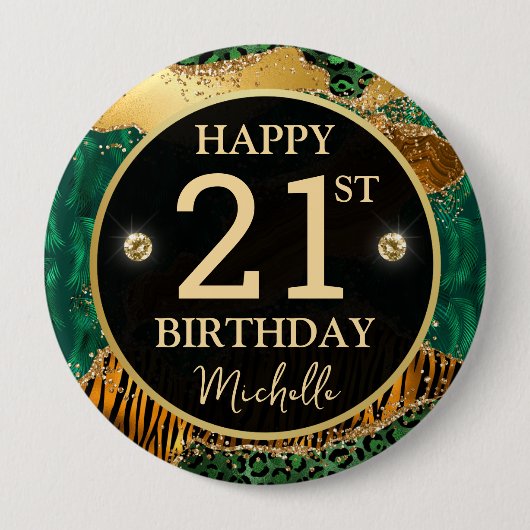 Green Gold Safari Agate Birthday Badge Button (Vorderseite)