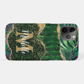 Green & Gold Safari Animal Glitzer Agate Monogram Case-Mate iPhone Hülle (Rückseite (Horizontal))