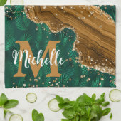 Green & Gold Safari Animal Glitzer Agate Monogram Geschirrtuch (Gefaltet)